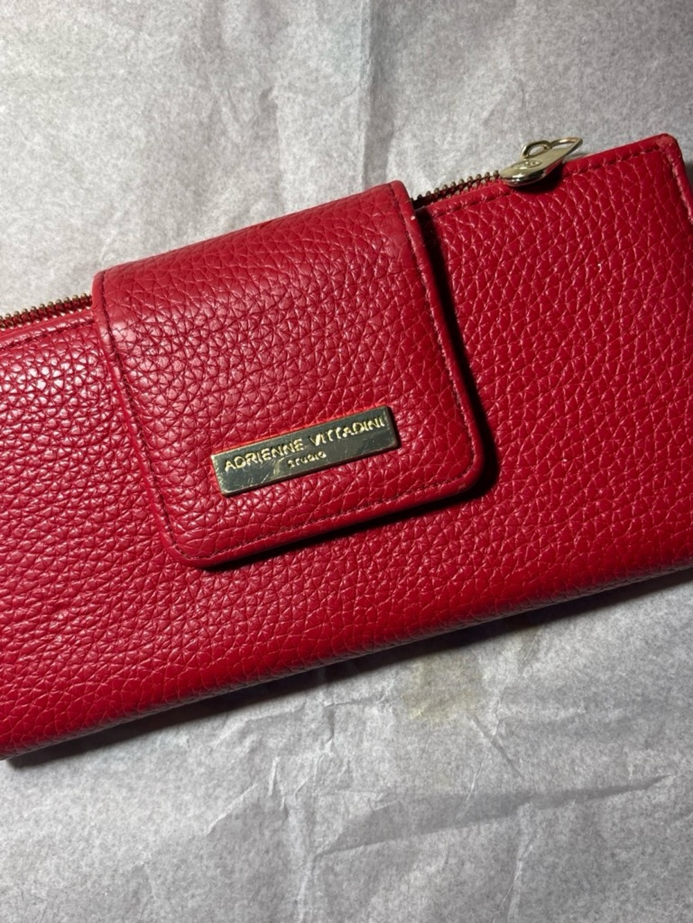 Adrienne Vittadini Pebbled Red Leather Wallet with Gold Hardware